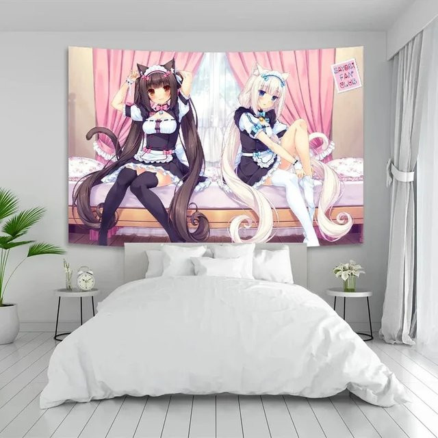 VIKAMA Nekopara Wandteppich mit Chocola- und Vanille-Motiv in Multicolour für deine Kawaii-Wandgestaltung - Bild 1