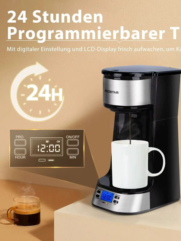Aigostar Filterkaffeemaschine mit Thermobecher, 420 ml, Schwarz, mit 24h-Timer, LCD-Anzeige und AutoClean-Funktion - Bild 7