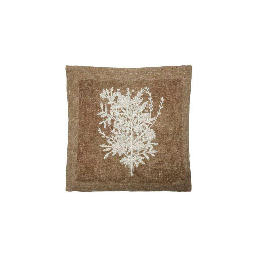 House Doctor Kissenbezug Muli in Braun mit floralem Blumenmuster aus Baumwolle, B/B: 50 x 50 cm - Bild 1