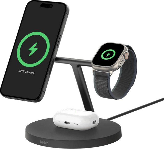 Belkin Boost Charge Pro 3-in-1 Kabelloses Ladegerät mit MagSafe und Qi2, 15 W, Schwarz - Bild 1