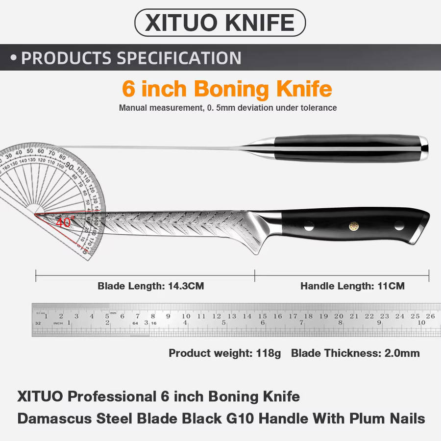 XITUO Ausbeinmesser aus japanischem Damaszener Stahl mit scharfer gebogener flexibler Klinge für Fisch, Geflügel und Fleisch - Bild 2