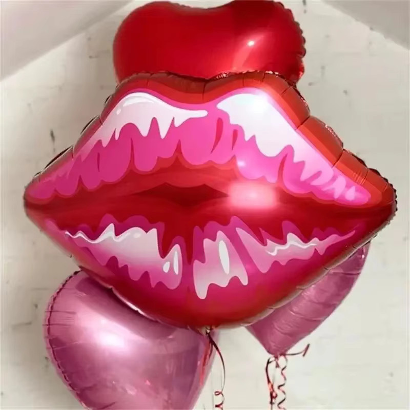 5 Stück rote Lippen und Lippenstift Aluminiumfolien-Ballons von BALONAQ für Valentinstag und Dekorationen - Bild 2
