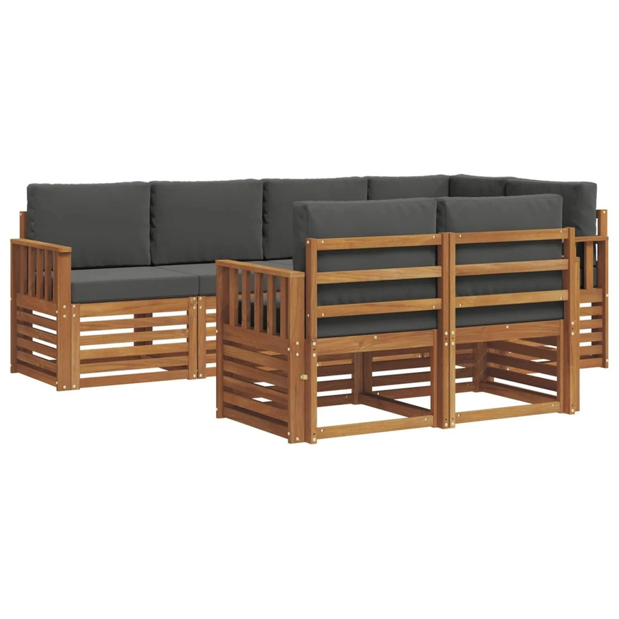 vidaXL Sofagarnitur 7-teilig in U-Form aus Massivholz Akazie mit Sitzkissen in Natur und Anthrazit - Bild 2