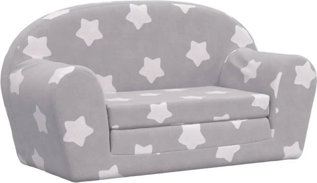 vidaXL Kinder-Schlafsofa 2-Sitzer aus weichem Plüsch in Hellgrau mit Sternen, B/T/H: 145 x 76 x 45 cm - Bild 1