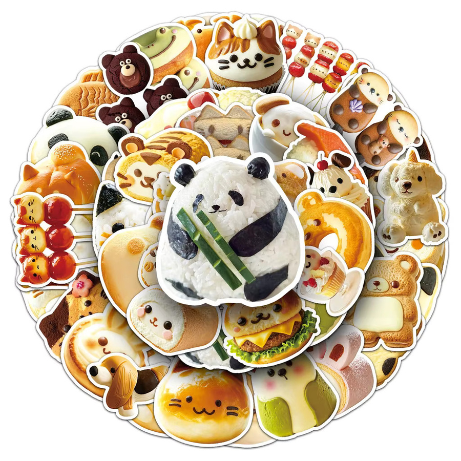 50 Stück Tierförmige Lebensmittelaufkleber Chibi Cute Dessert und Gourmet DIY-Abziehbilder in Multicolour von RecordingYourLife Store - Bild 2