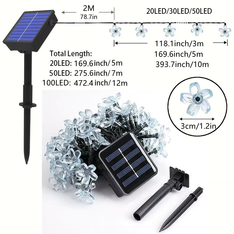 IEEYEEY Solar-LED-Lichterkette Kirschblüten in Schwarz für Garten und Außenbereich mit 8 Modi und Dämmerungssensor - Bild 5