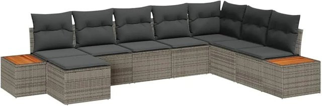 vidaXL Gartensofa-Set aus Polyrattan mit 9 Kissen und Stauraum in Grau - Bild 1