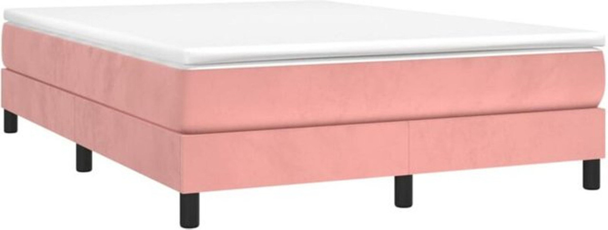 Vidaxl Boxspringbett mit Matratze in Rosa und Weiß aus Samt, B/T/H: 140 x 200 cm - Bild 1