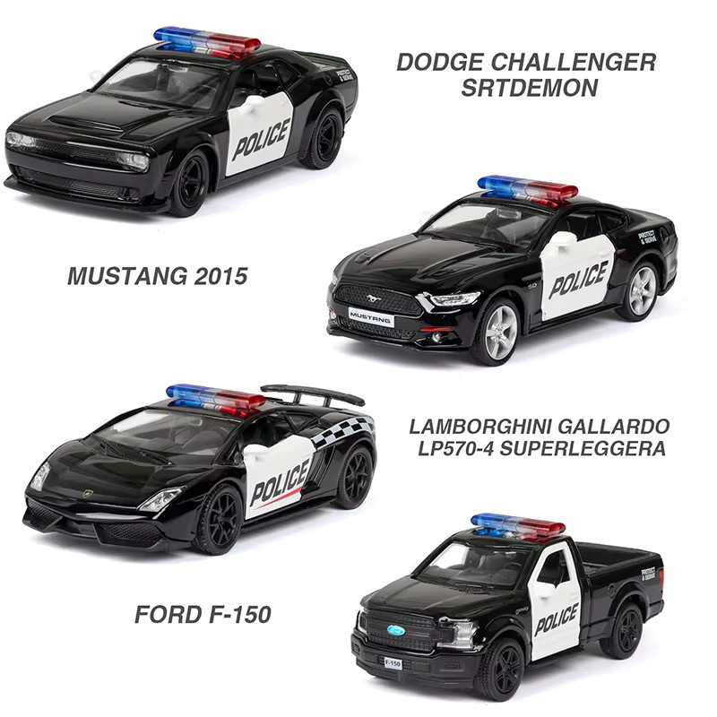 MAKEDA Automodell Sportwagen, 1:36, Metall, Polizei, Schwarz - Bild 1