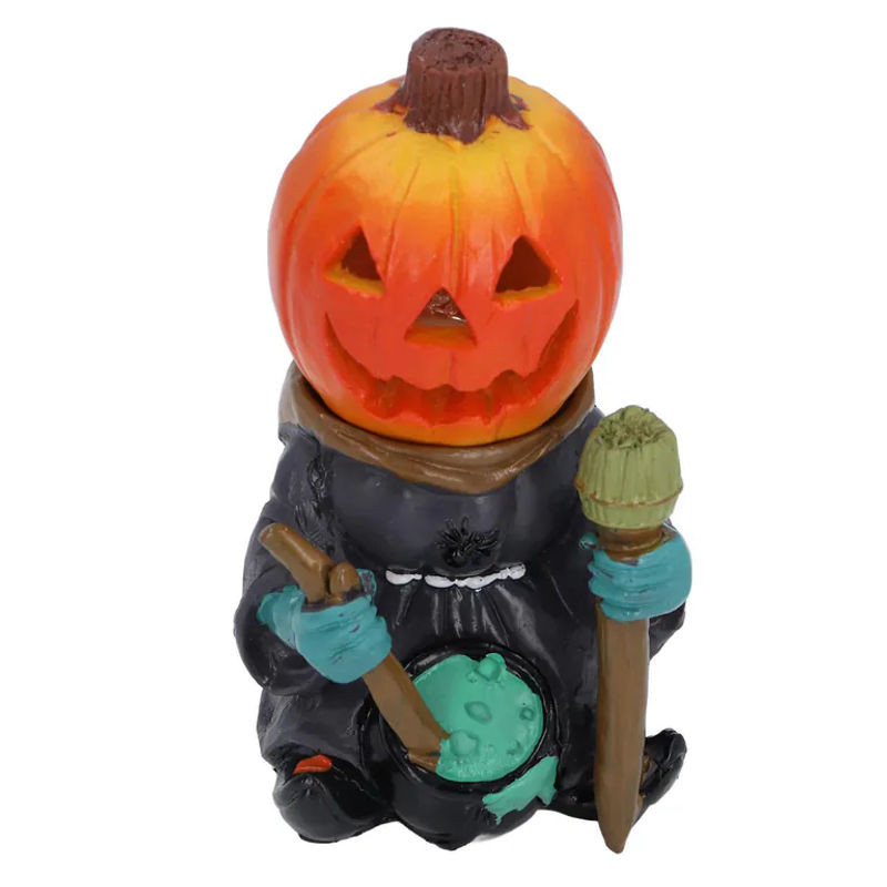GoolRC Kürbiskopf Skelett Figuren mit LED Licht, leuchtende Halloween Tischdekoration aus Kunstharz in Orange - Bild 1