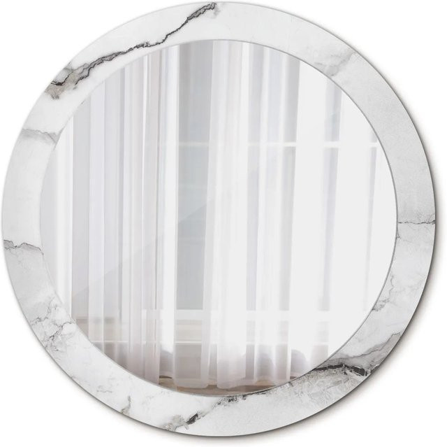 Tulup Runder Spiegel mit weißem Marmor-Design und Ornamenten, Durchmesser: 90 cm - Bild 1