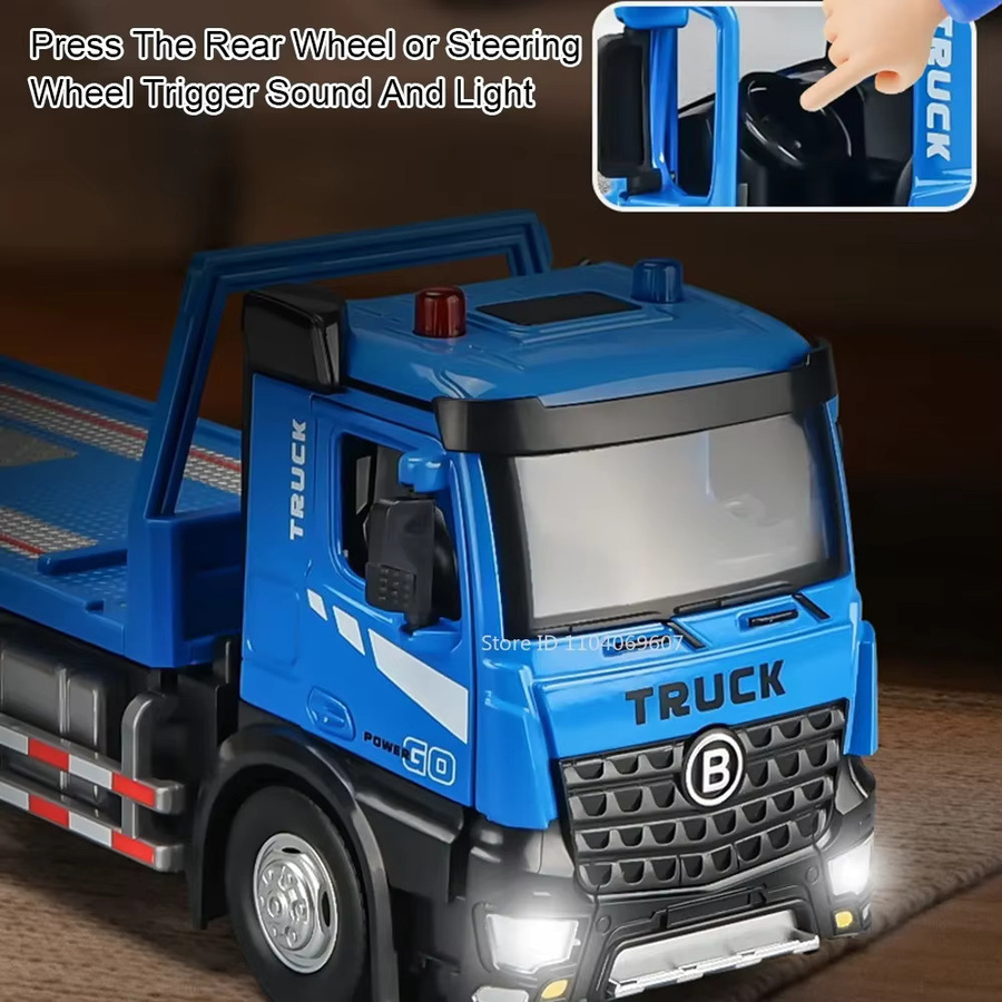 MINI AUTO Elektrischer Flachbett-Anhänger, Modellspielzeug, 1:24, Metalldruckguss, mit Sound und Licht - Bild 2