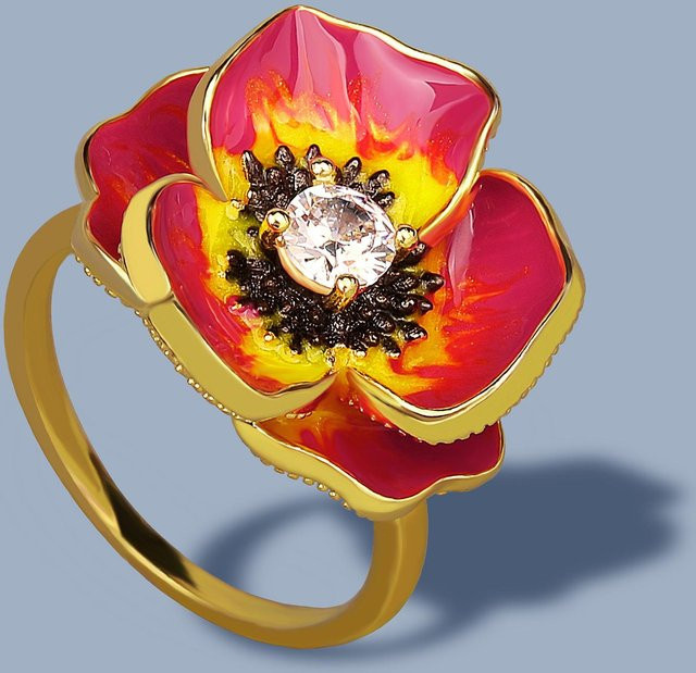 YIRAN Jewelry Damenring Emaille-Blumen, Zirkonia, Gold, Kupfer - Bild 1