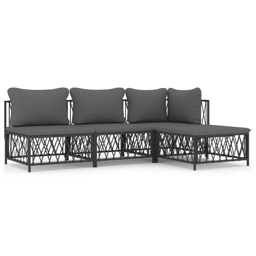 vidaXL 4-tlg Garten-Lounge-Set in L-Form mit Kissen, Anthrazit, pulverbeschichteter Stahl und Textilene - Bild 2