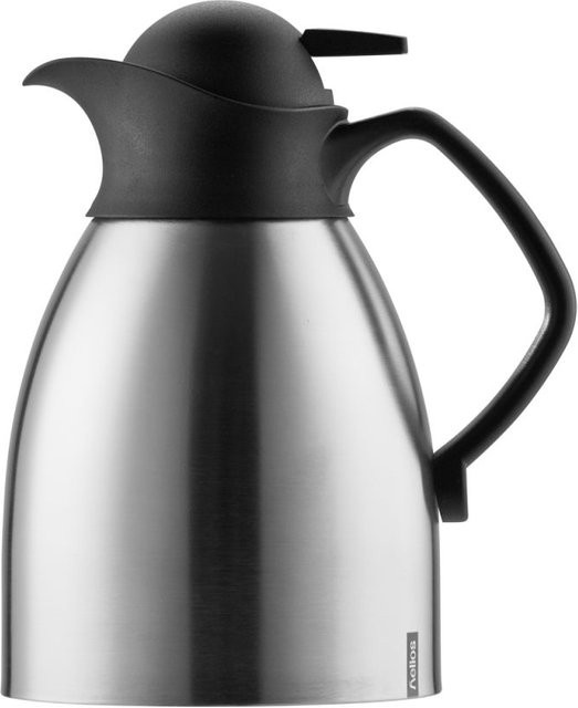 Helios Edelstahl-Isolierkanne mit Drucktaste, 1 l, silber/schwarz, Durchmesser: 13,6 cm, Höhe: 21,12 cm - Bild 1