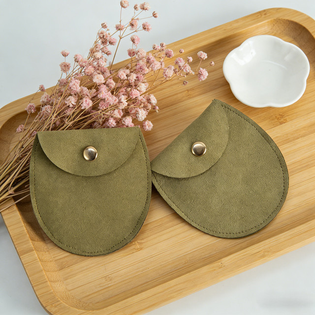 5 Stück elliptische Schmuckbeutel aus Mikrofaser mit Schnappverschluss in Grün zur Aufbewahrung von Ohrringen, Haarspangen und Accessoires - Bild 1
