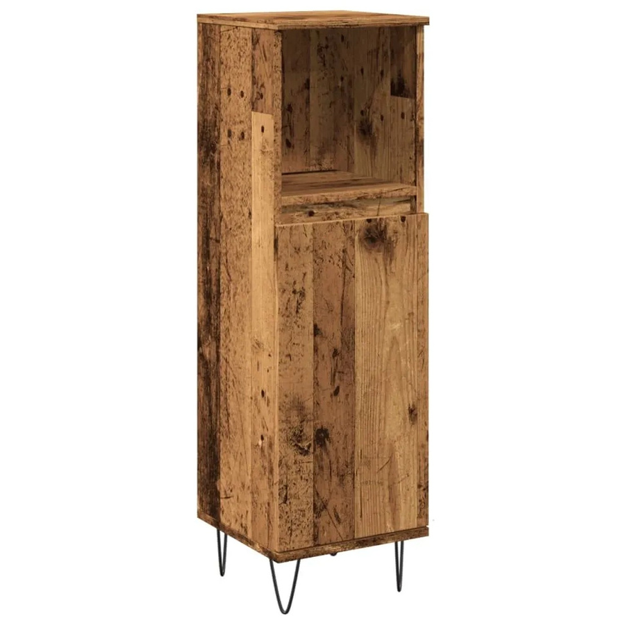 vidaXL Badschrank in Altholz-Optik mit Türen und offenen Regalen, braun, B/T/H: 30 x 30 x 100 cm - Bild 2