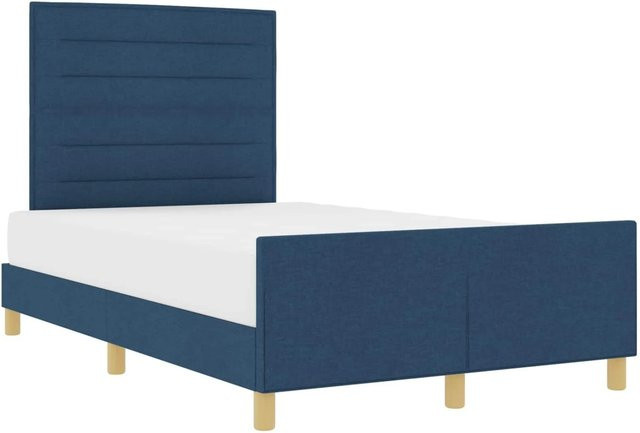 vidaXL Bettgestell mit Kopfteil in Blau, gepolstert mit Stoff, B/T/H: 140 x 190 x 146 cm - Bild 1