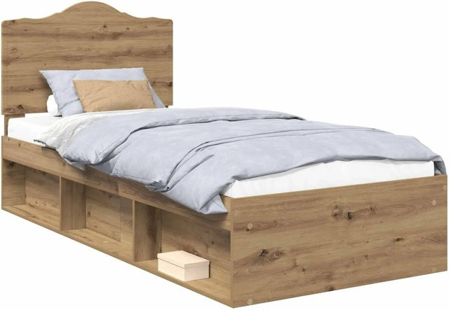 vidaXL Bettrahmen Artisan-Eiche in Braun aus Massivholz und Kiefer, B/T/H: 90 x 200 cm - Bild 1