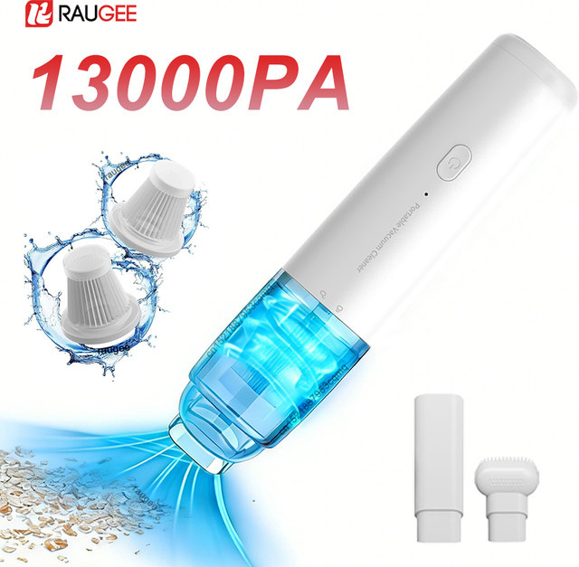 raugee Kabelloser Mini Handstaubsauger mit 13000PA Saugkraft, USB-aufladbar, Weiß - Bild 1