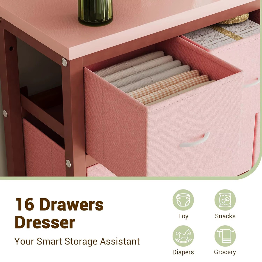 HiMISS Stoffkommode mit 16 Schubladen in Pink, moderne multifunktionale Aufbewahrungseinheit für Schlafzimmer, Wohnzimmer, Büro und Kinderzimmer - Bild 4