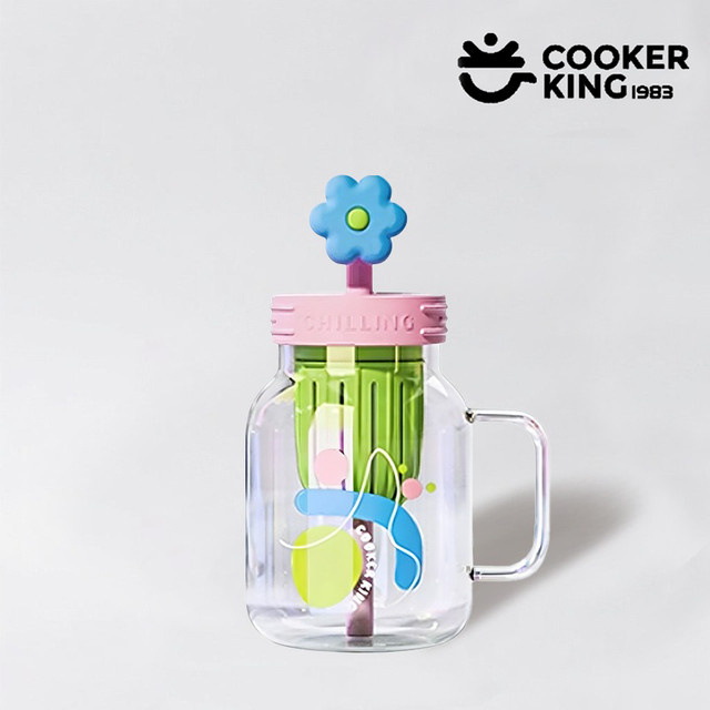 COOKER KING Glas-Strohhalmbecher aus Borosilikatglas mit Deckel, Blau Transparent, 800 ml - Bild 1