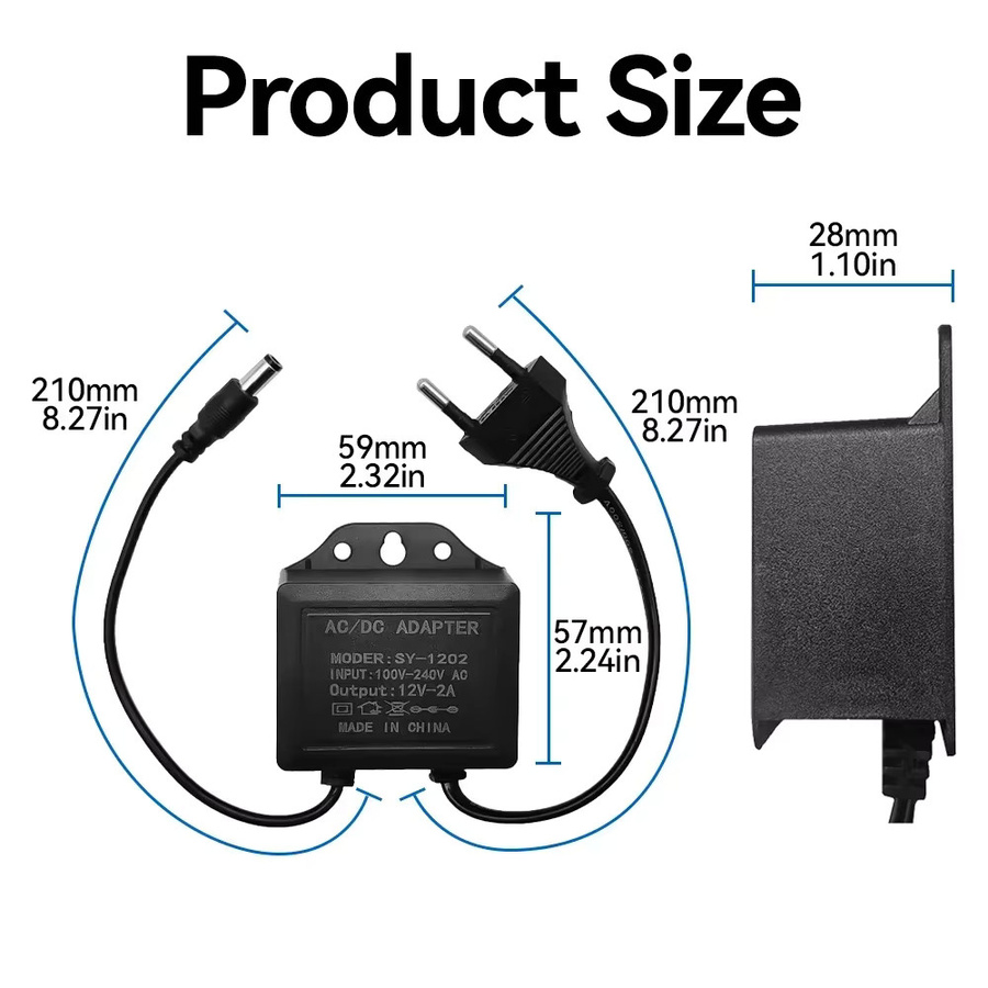 PEGATAH Netzteil DC 12V 2A wasserdicht mit EU-Stecker und 5,5x2,1mm Barrel Plug in Schwarz für Outdoor-Überwachungskameras AHD DVR NVR - Bild 3