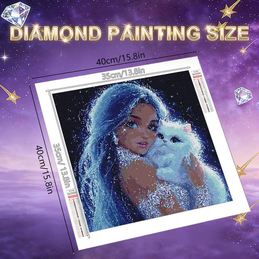 HUACAN Diamantmalerei Frauenporträt mit Katze als 5D Diamant-Mosaik Wanddekoration in Multicolour - Bild 2