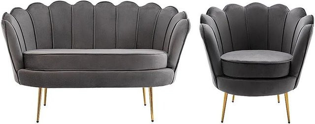 Vente-unique Couchgarnitur Dandelion mit 2-Sitzer Sofa und Sessel aus Samt in Anthrazitgrau, Breite: 124 cm, Tiefe: 78 cm - Bild 1