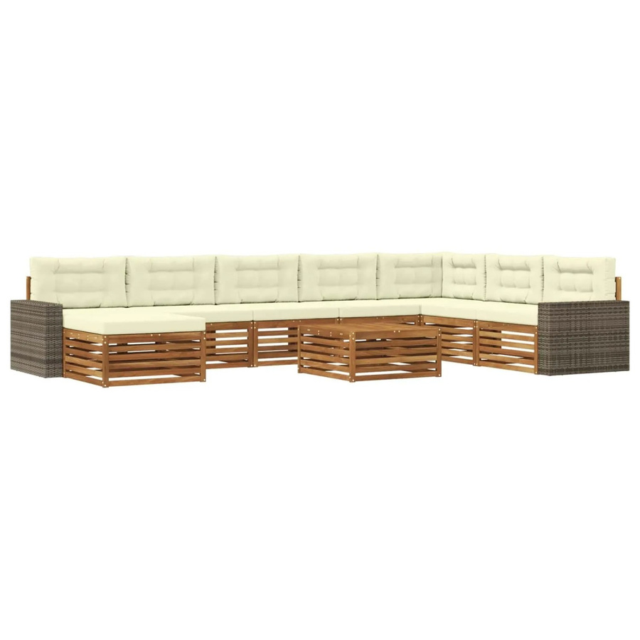 vidaXL Outdoor-Sofagarnitur aus Massivholz Akazie in L-Form, 9-teiliges Set in Natur und Creme mit UV-beständigen Polstern und Armlehnen - Bild 2