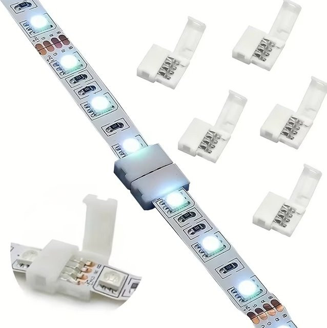 5 Stück L-Form LED Streifen Stecker 4-Pin 8mm RGB Winkel Adapter für 3528 und 2835 LED Streifen in Weiß - Bild 1