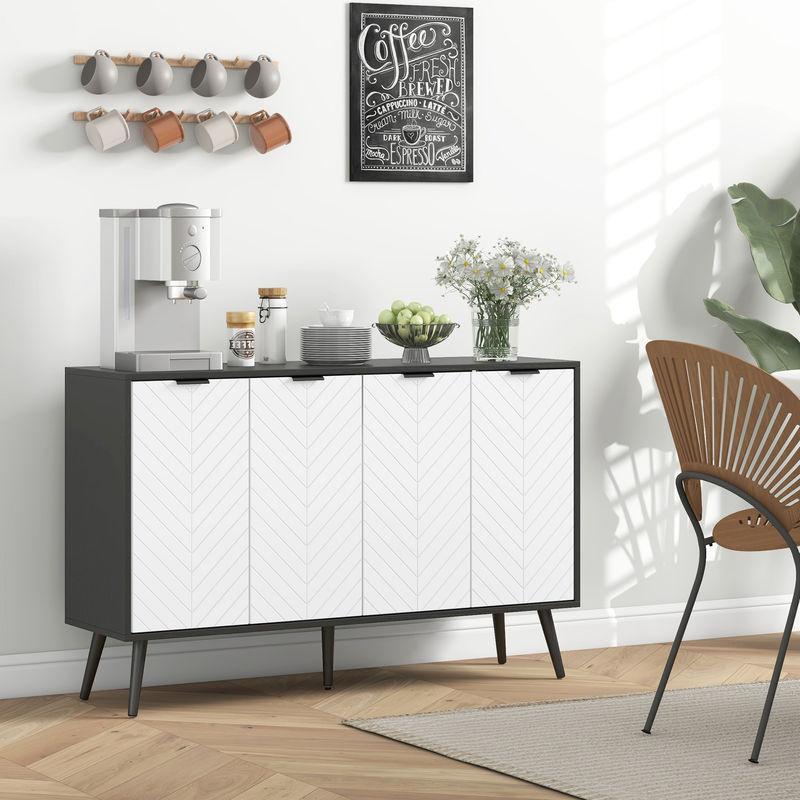 HOMCOM Sideboard mit 4 Türen in Weiß und Schwarz, modernes Wohnzimmer-Sideboard mit Fischgrätmuster und höhenverstellbaren Einlegeböden, B/T/H: 120 x 35 x 77,4 cm - Bild 2