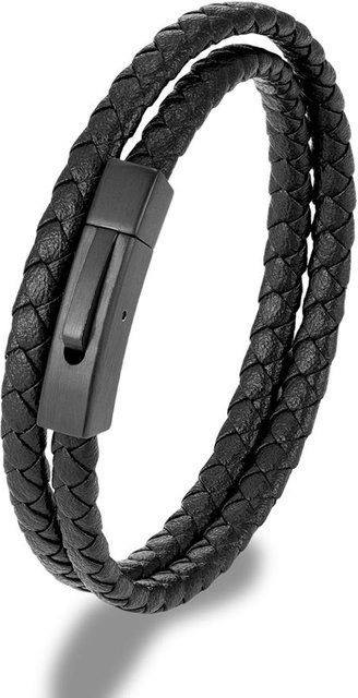 Lederarmband Edelstahl, mattschwarz, gewebt, doppellagig, Unisex - Bild 1