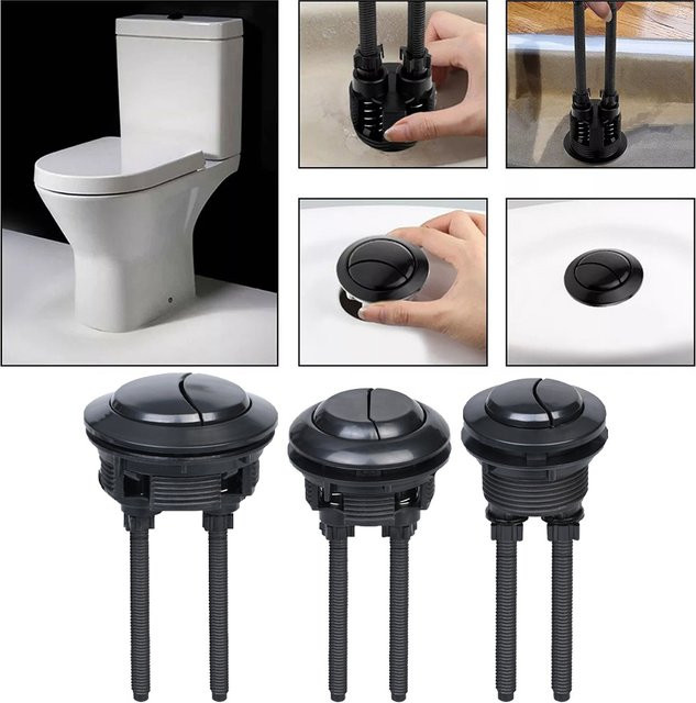 LEENKEA Dual WC-Spültaste in Schwarz für Spülkasten-Reparaturen, runde Spülknopf-Nachrüstung mit 38mm, 48mm oder 58mm Durchmesser - Bild 1