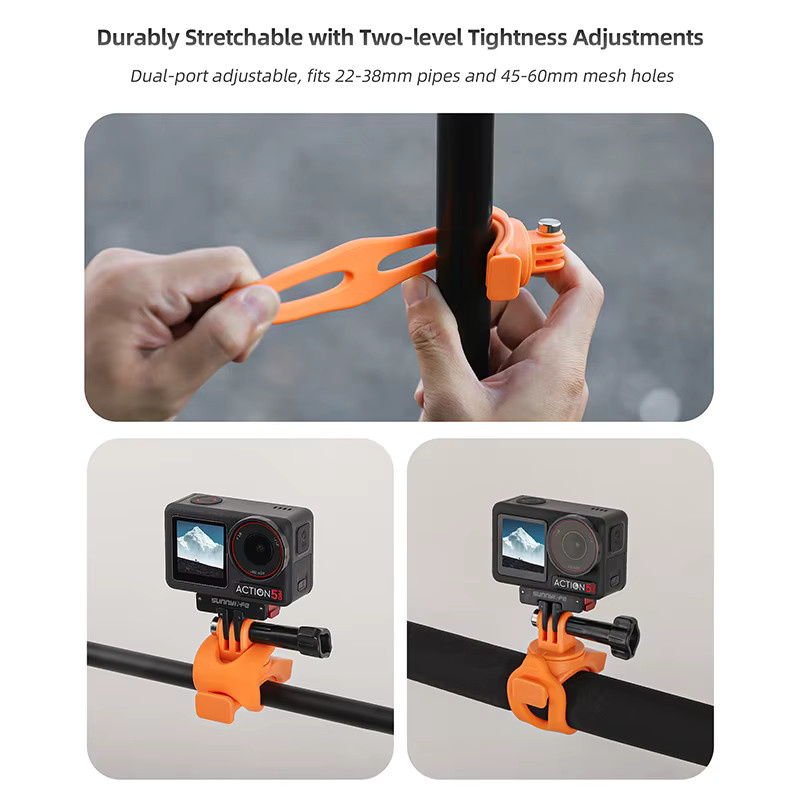 Universelle flexible Riemenhalterung in Orange für DJI Pocket 3, Action 5 Pro, Insta360 Ace Pro 2 und GoPro 13 Action-Kameras - Bild 4