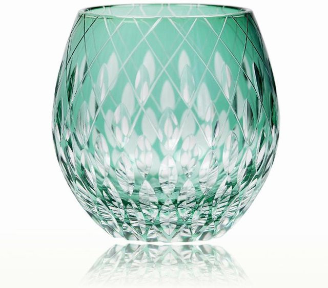 Yiran Furniture Edo Kiriko Kristall Weinglas mit Handgravur Kaleidoskop Regentropfen, grün, 330 ml - Bild 1
