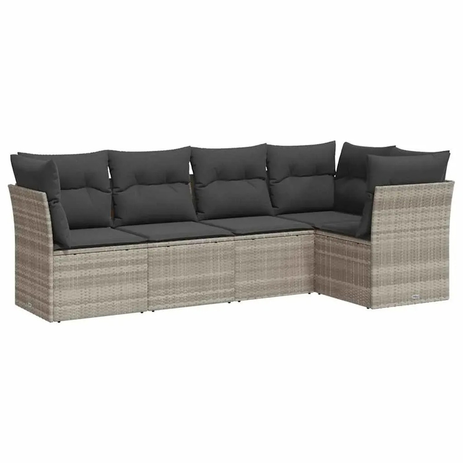 vidaXL 5-teilige Garten-Sofagarnitur in L-Form aus Poly-Rattan in Hellgrau mit Sitzkissen und Rückenkissen - Bild 2
