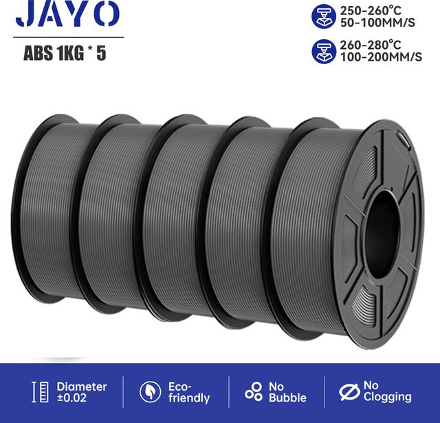 JAYO 5 Rollen FDM 3D-Drucker-Filament ABS/PLAMETA 1,75 mm Schwarz, 5 x 1 kg - Bild 1