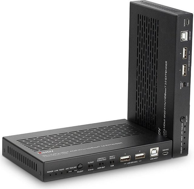 LINDY Extender Video und Audio Erweiterung mit HDMI, USB, RS-232 und HDBaseT 3.0 über CAT 6a bis 100 m in Schwarz (38344) - Bild 1