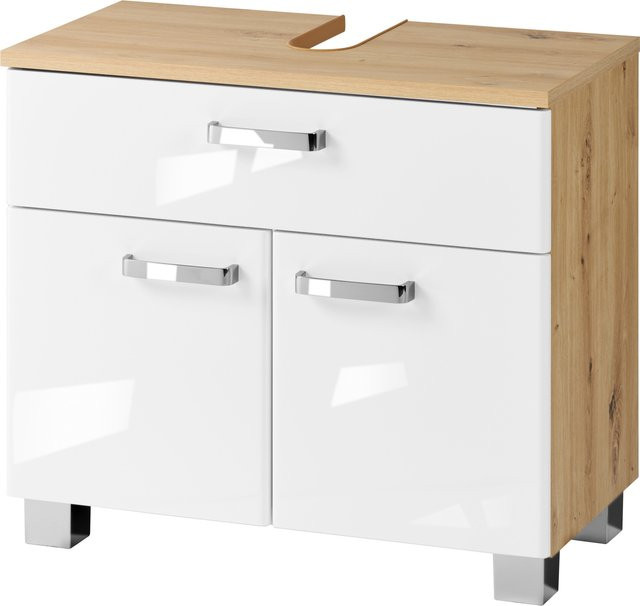 LIVARNO Premium Waschbecken-Unterschrank Palermo in Eiche und Weiß mit Schubladen und Türen, B/T/H: 58,0 x 35,5 x 76,7 cm - Bild 1