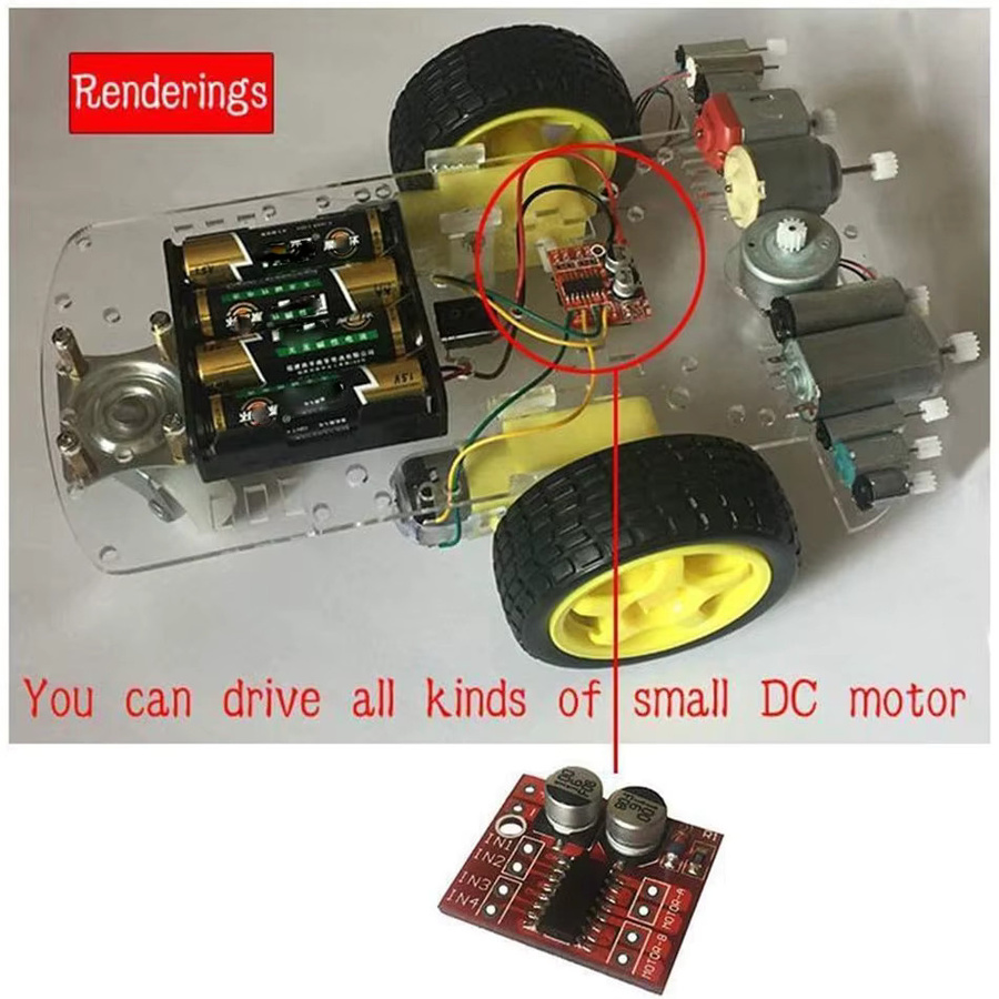 Mini L298N 2-Kanal-DC-Motortreibermodul mit Dual-H-Brücke für DC-Schrittmotoren in Rot, 1,5 A für Arduino Smart Car Robot - Bild 3