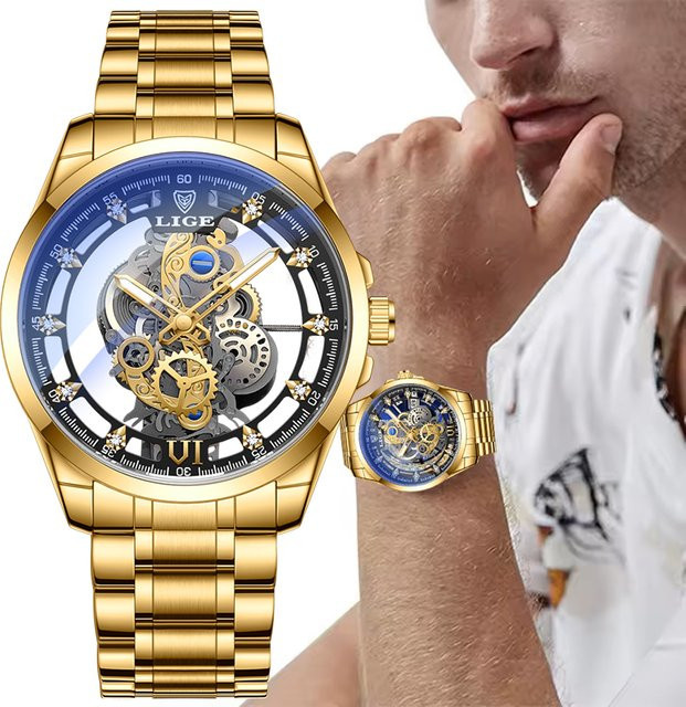 LIGE Armbanduhr, Quarz, Edelstahl, Gold, Herren - Bild 1
