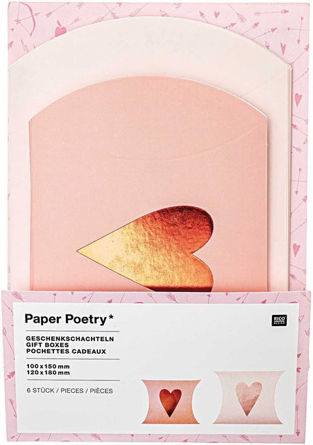 Rico Design Paper Poetry Geschenkschachteln It must be love Herzen in Rosa-Rot, 6 Stück - Bild 1