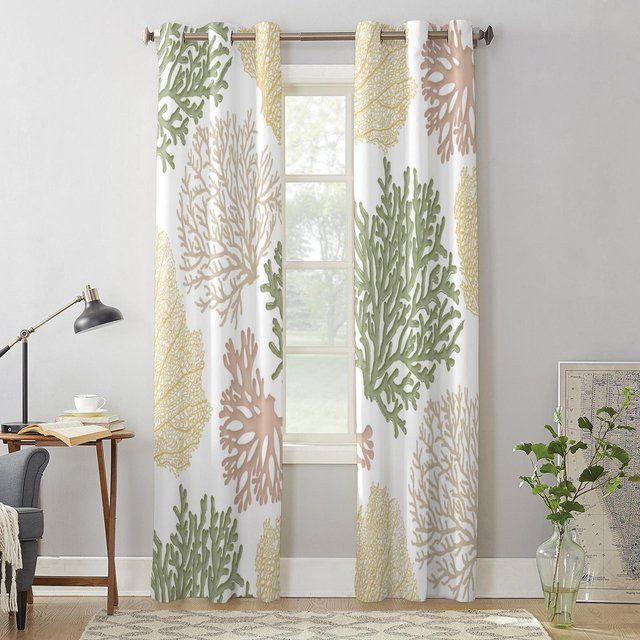 Super Six Moderne Semi-transparente Vorhänge aus Polyester in Gelb, Grün und Multicolour, Breite: 135 cm, Höhe: 60 cm - Bild 1