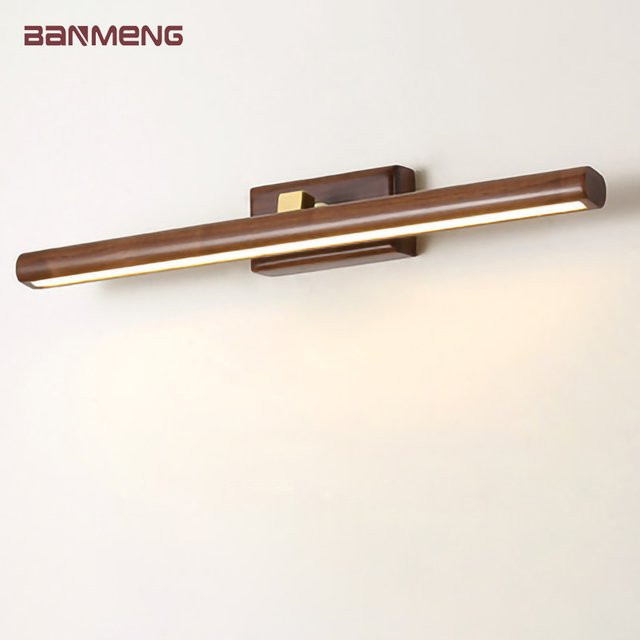 BANMENG Nordische LED-Wandleuchte aus Holz in Braun mit drehbarem Spiegel für Badezimmer und Schlafzimmer - Bild 1