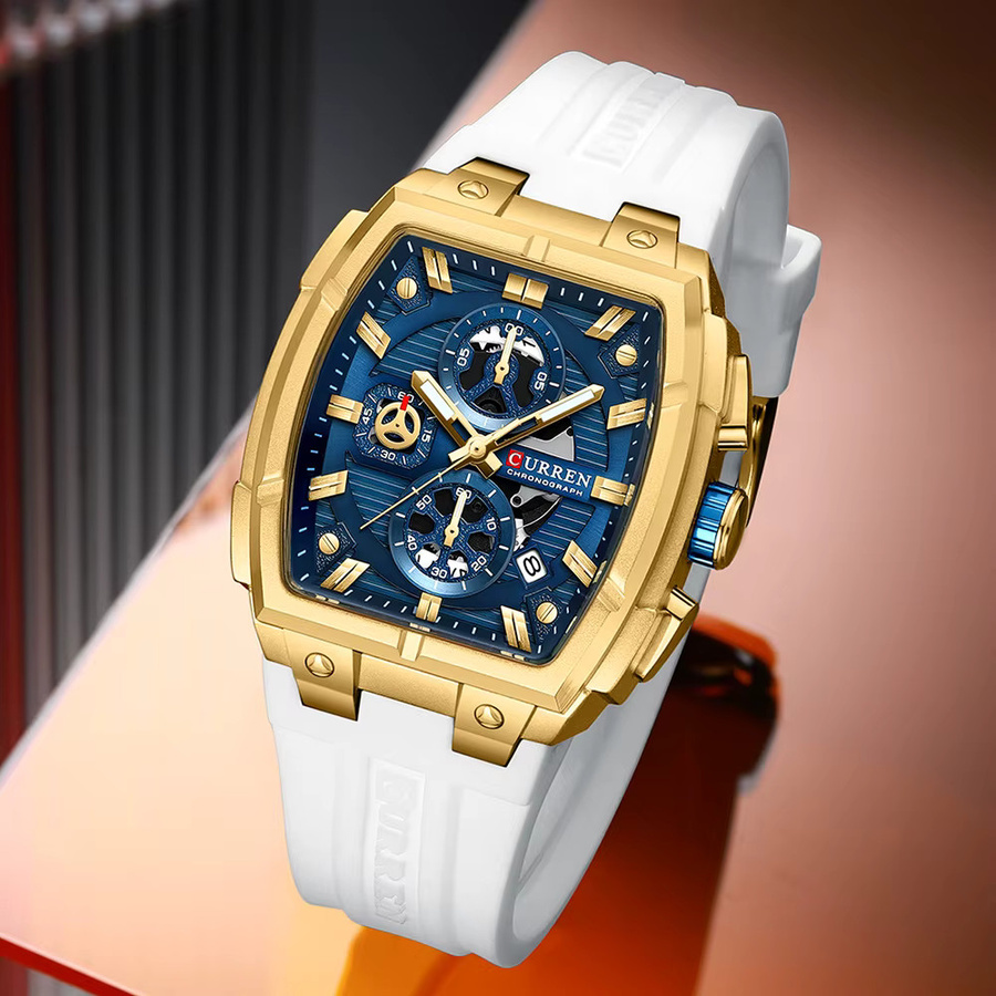 CURREN Armbanduhr Chronograph, Quarz, Kautschuk, Blau, Gold, Herren - Bild 4