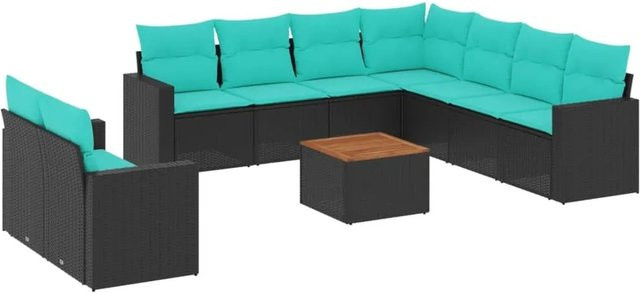 vidaXL 10-teilige Garten-Sofagarnitur aus Poly-Rattan mit Kissen in Schwarz - Bild 1