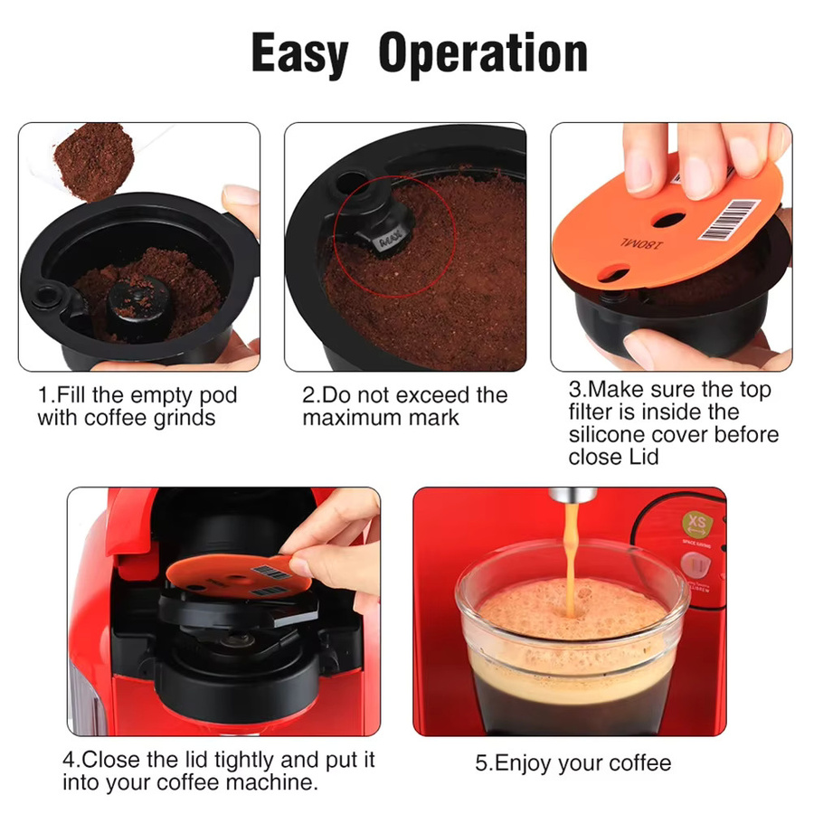 Wiederverwendbare Kaffeekapseln für Bosch Tassimo Maschinen mit Löffel und Bürste, Orange, 60/180ml - Bild 3