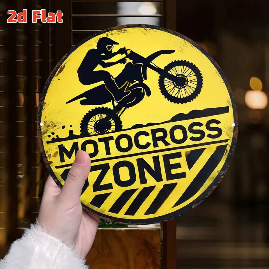 Rundes Metallschild Zone Denmark Vintage Motocross Wandkunst Gelb-Schwarz Durchmesser: 20 cm - Bild 3