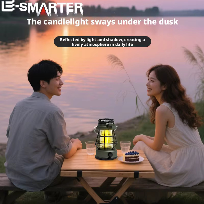 ESMARTER LED-Camping-Ventilator-Laterne in Schwarz, wiederaufladbare tragbare Handlampe mit warmweißem Licht für Outdoor, Zelt und Garten - Bild 2